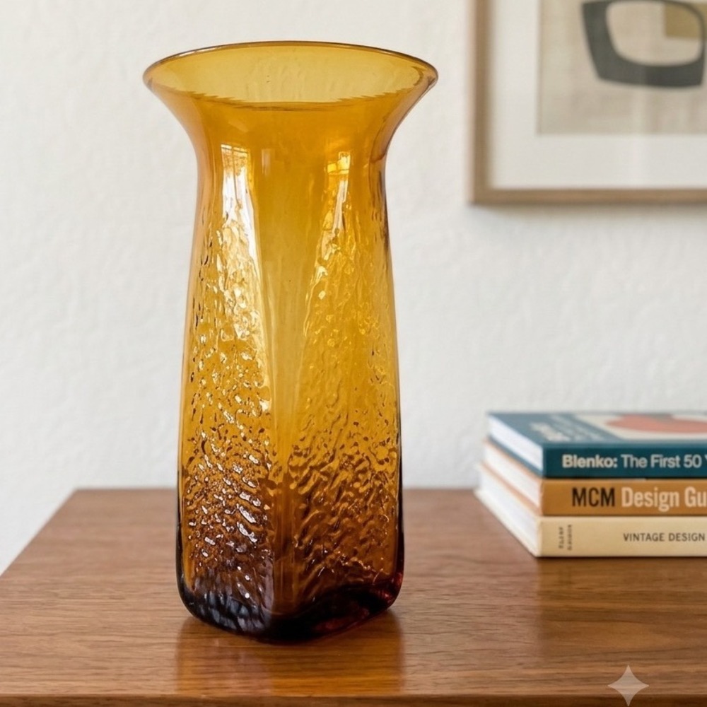 Blenko‎ 6610 Honey Glass Vase Joel Myers Amber Textured Mid Century Modern